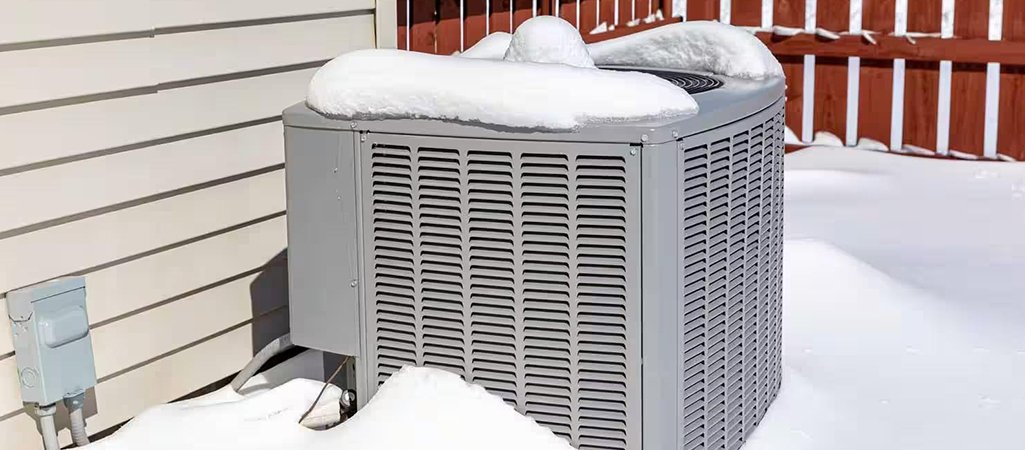 HVAC Unit Snow Covered Backyard | American HVAC Corp